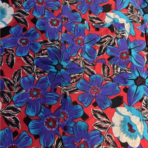 Vintage 80s Weekends Only Hawaiian Print Rayon Loop Collar L - Picture 2 of 3